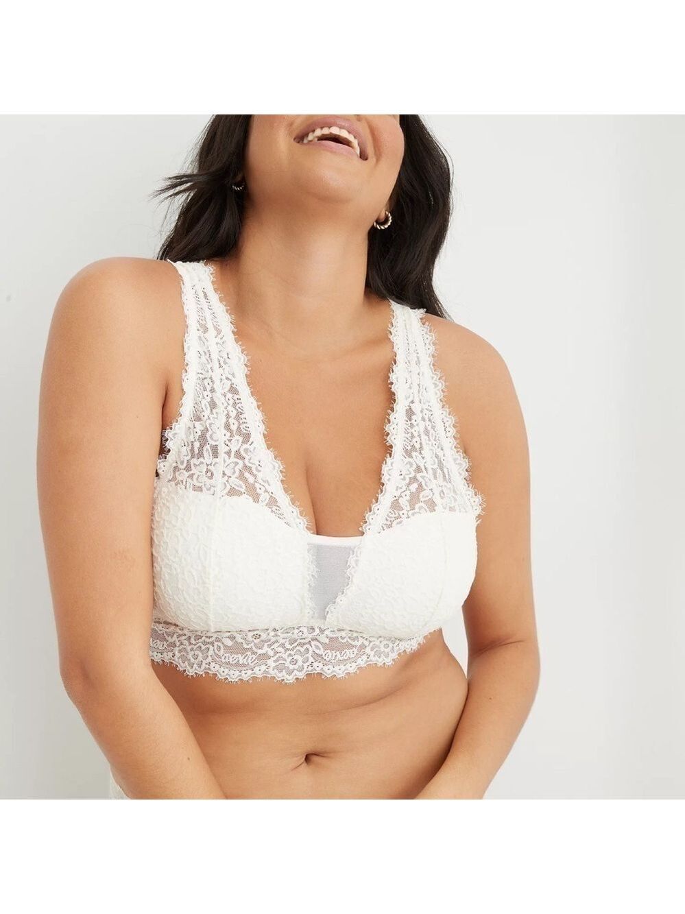 Aerie Eyelash Lace Plunge Bralette- EUC- White